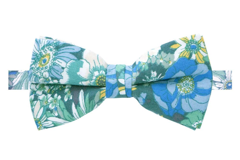 2777 Cotton Floral Print Bow Tie, 31-Blue